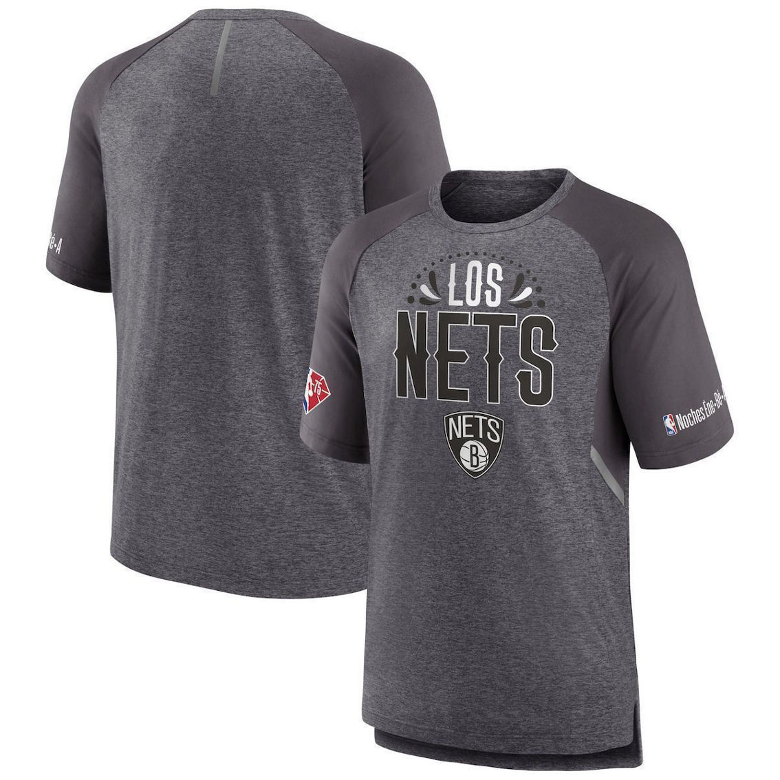 Fanatics Branded Men's Heathered Gray Brooklyn Nets 2022 Noches Ene-Be-A Core Shooting Raglan T-Shirt - Image 2 of 4