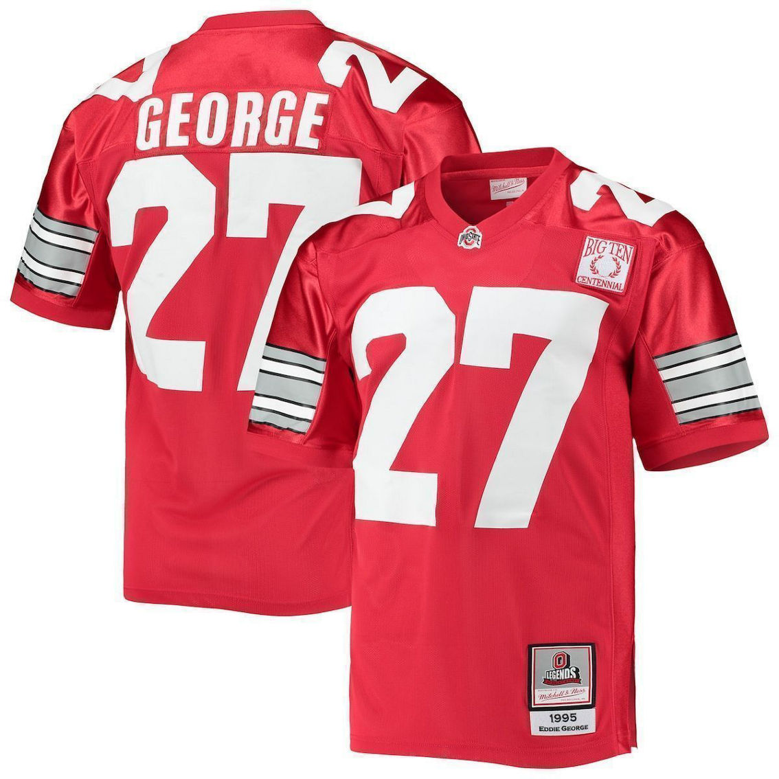 Mitchell & Ness Men's Eddie George Scarlet Ohio State Buckeyes 1995 Authentic Throwback Football Jersey - Image 2 of 4