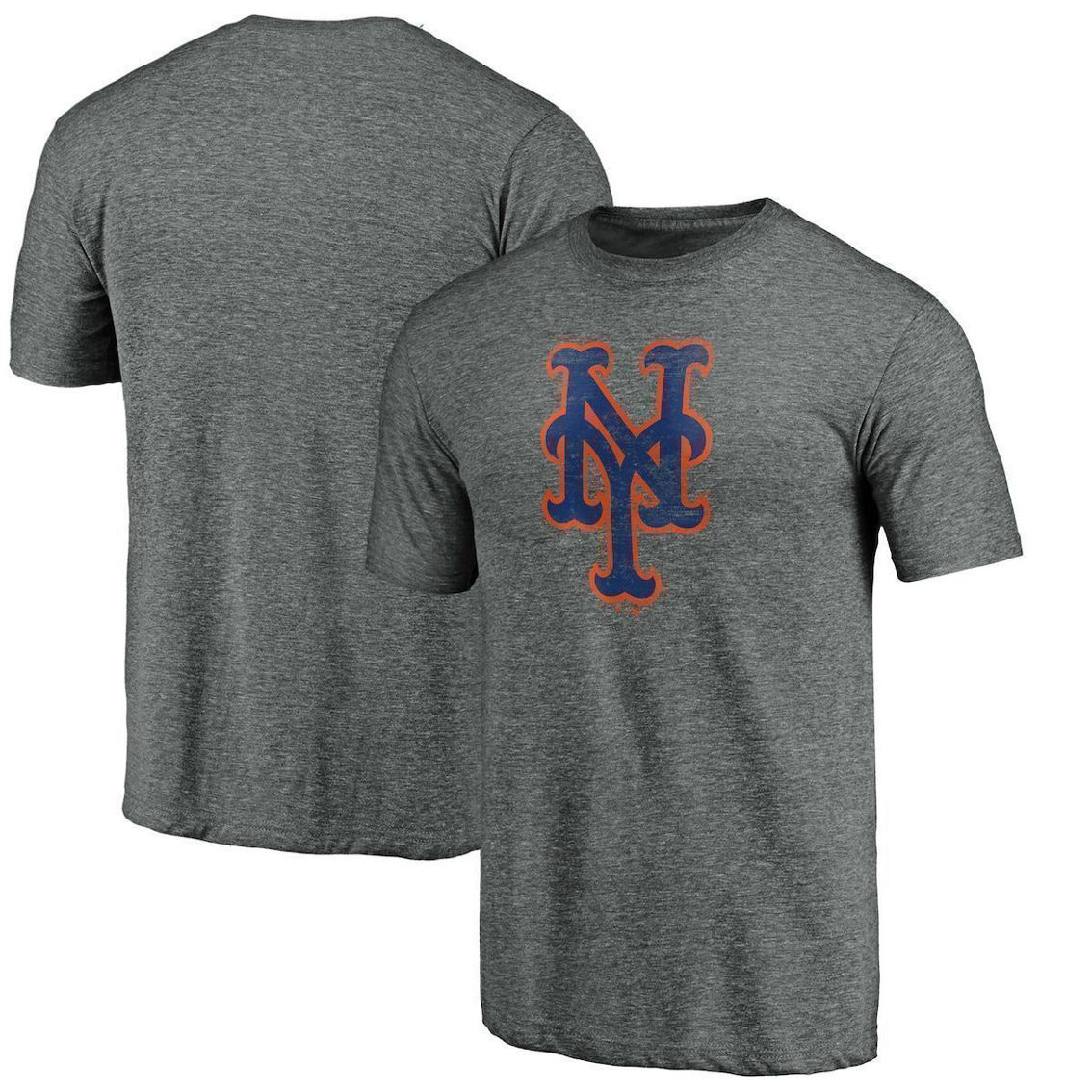 Fanatics Branded Men's Heathered Gray New York Mets Weathered Official Logo Tri-Blend T-Shirt - Image 2 of 4