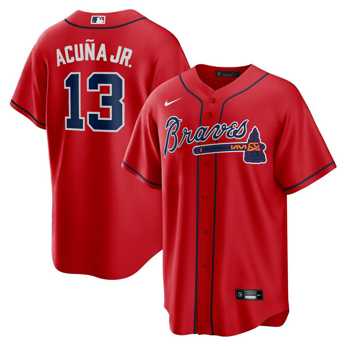 Nike Men's Ronald Acuna Jr. Red Atlanta Braves Alternate Replica Player Name Jersey - Image 2 of 4