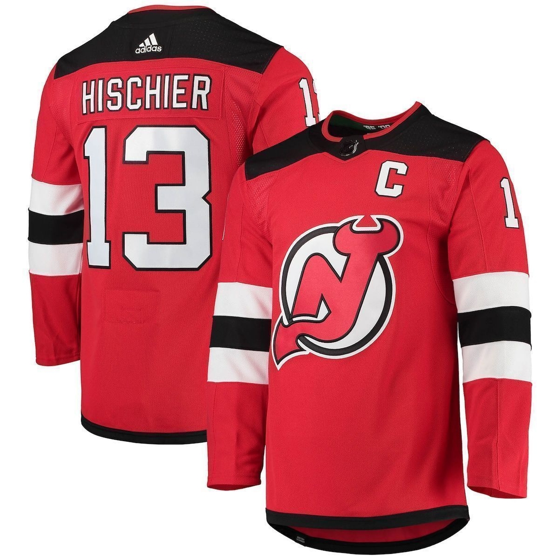 adidas Men's Nico Hischier Red New Jersey Devils Home Captain Patch Primegreen Authentic Pro Player Jersey - Image 2 of 4