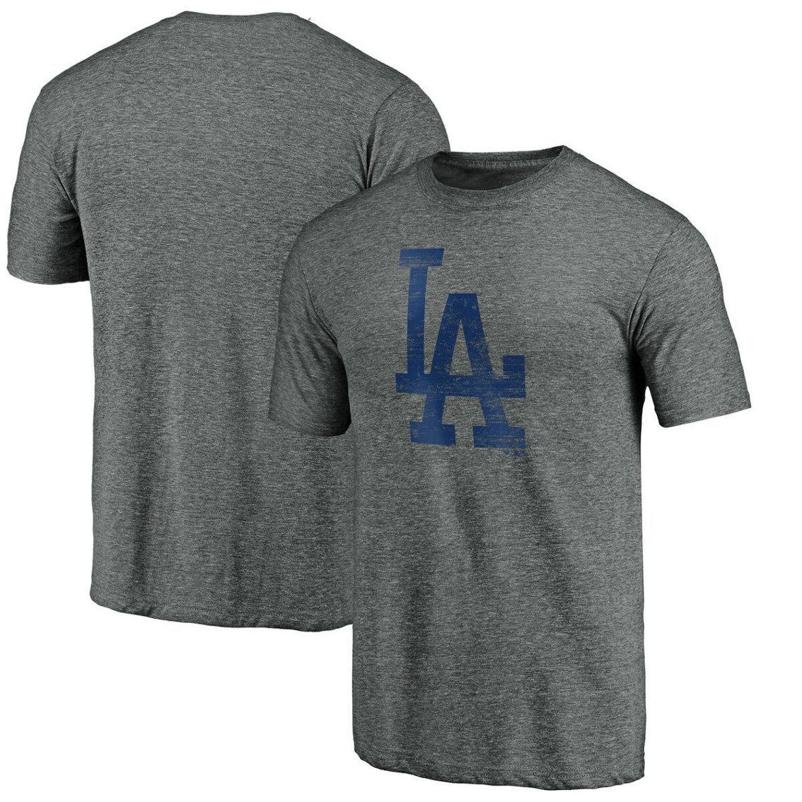 Fanatics Branded Men's Heathered Gray Los Angeles Dodgers Weathered Official Logo Tri-Blend T-Shirt - Image 2 of 4