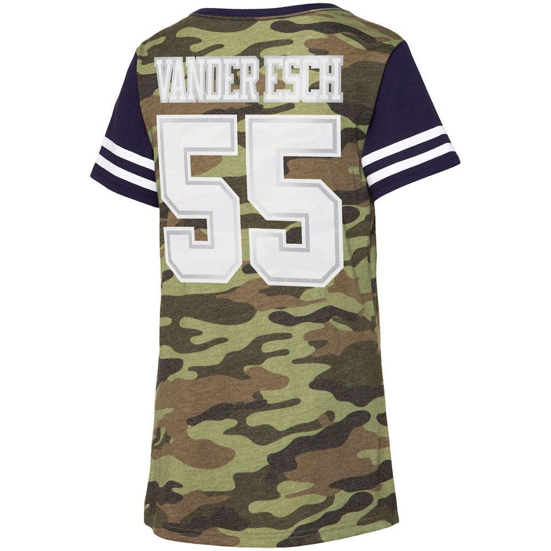 Dallas Cowboys Merchandise Women's Leighton Vander Esch Camo/Navy Dallas Cowboys Simone Name & Number V-Neck Tri-Blend T-Shirt - Image 4 of 4