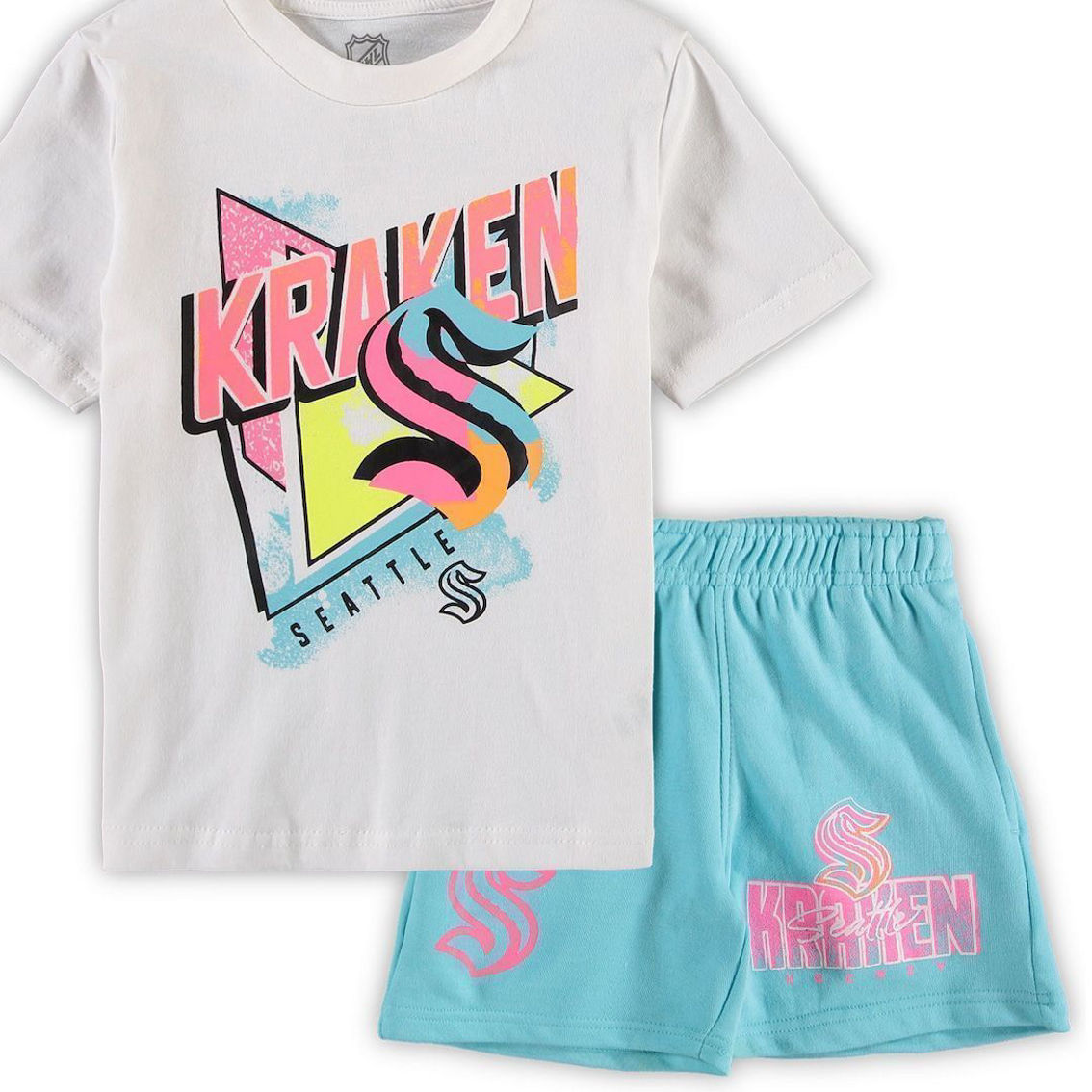 Outerstuff Preschool White/Light Blue Seattle Kraken Wave Breaker T-Shirt & Shorts Set - Image 2 of 4