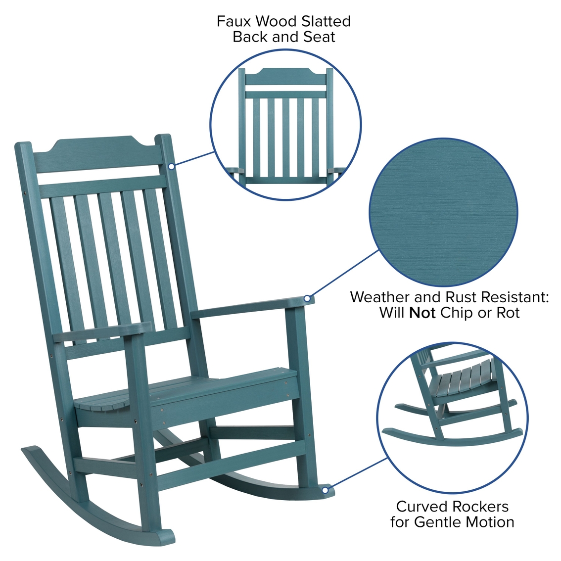 Flash Furniture Winston All-Weather Poly Resin Wood Rocking Chair - Image 5 of 5
