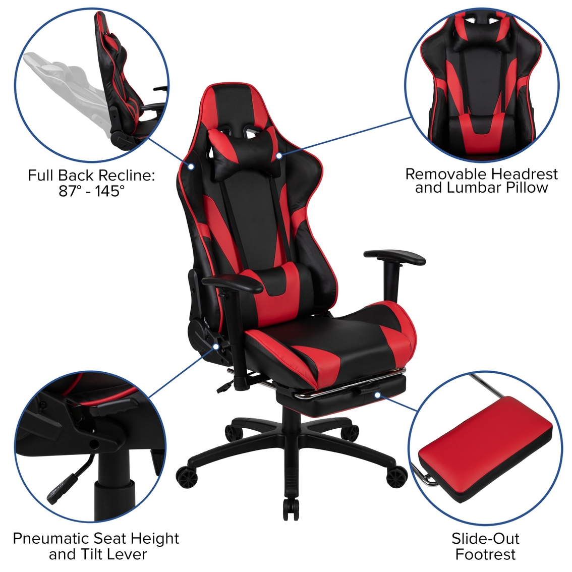 Flash Furniture Red Reclining Gaming Chair with Footrest - Image 5 of 5