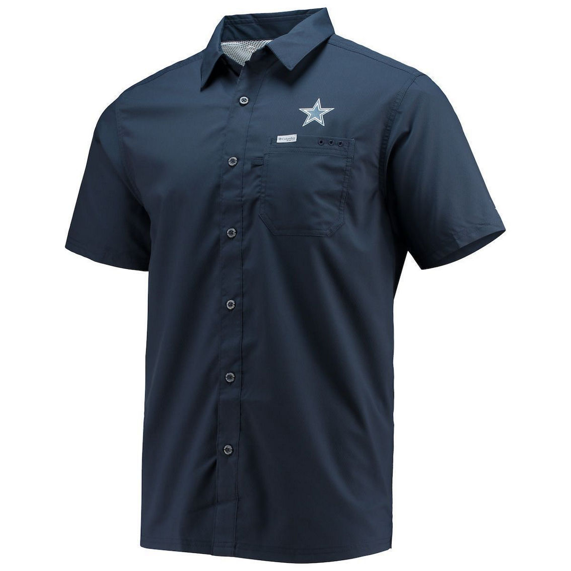 Columbia Men's Navy Dallas Cowboys Slack Tide Fish Omni-Shade Button-Up Shirt - Image 3 of 4