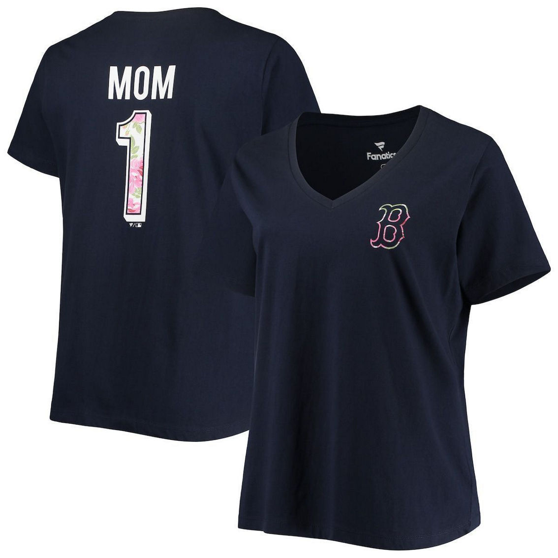 Profile Women's Navy Boston Red Sox Plus Size #1 Mom 2-Hit V-Neck T-Shirt - Image 2 of 4