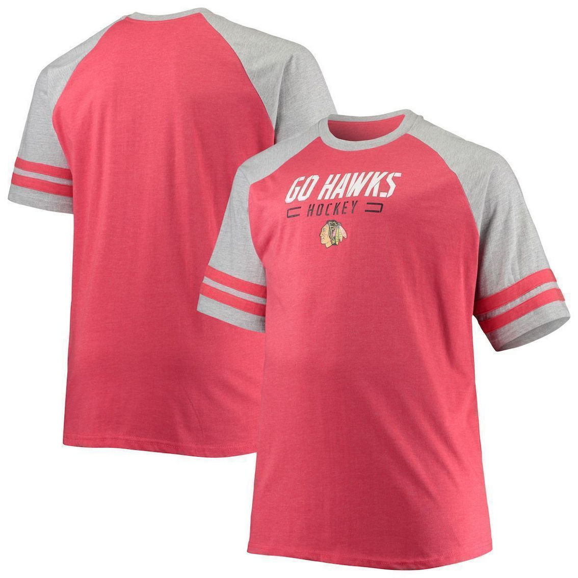 Profile Men's Heathered Red Chicago Blackhawks Big & Tall Raglan T-Shirt - Image 2 of 4