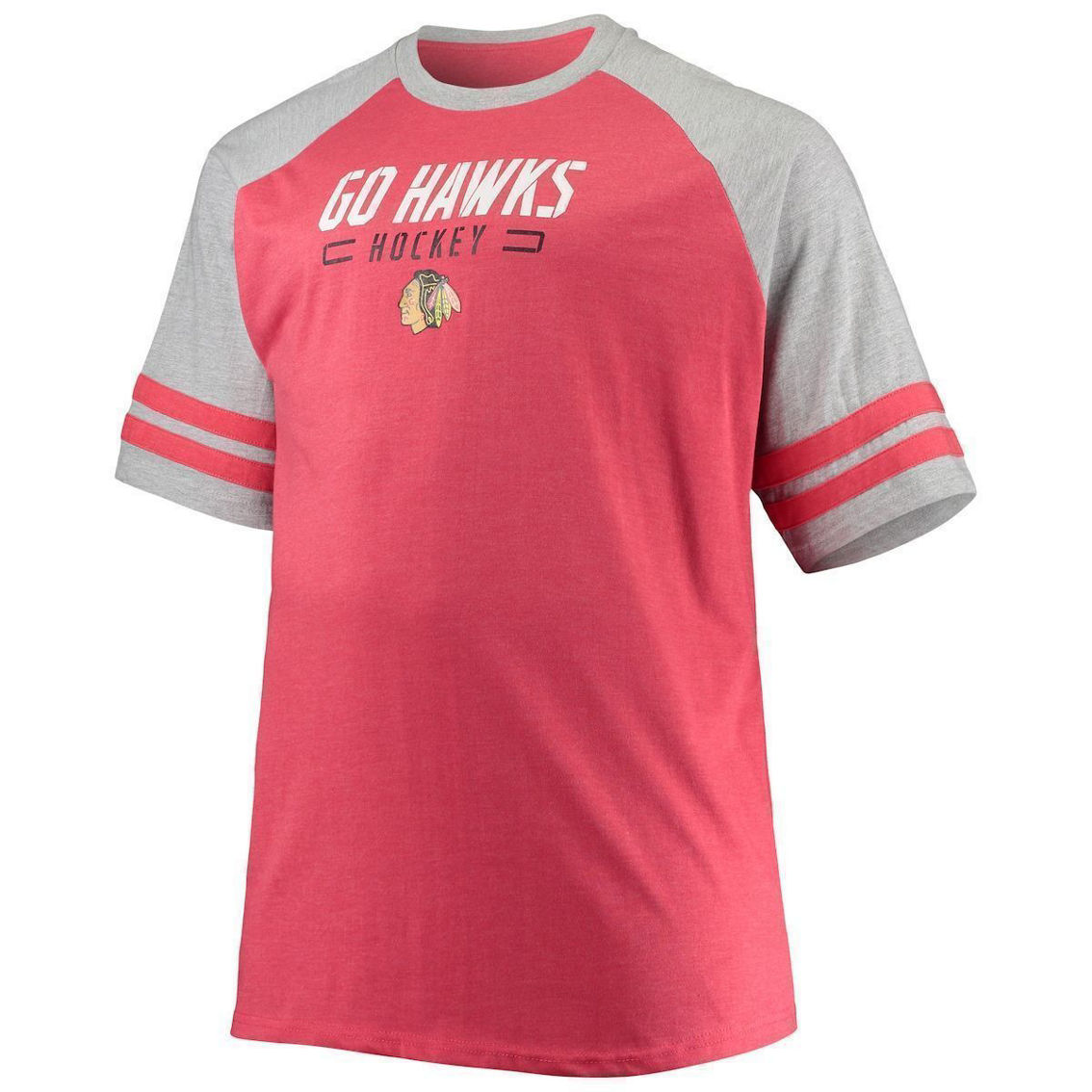 Profile Men's Heathered Red Chicago Blackhawks Big & Tall Raglan T-Shirt - Image 3 of 4