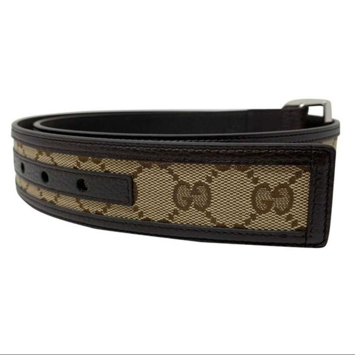 Gucci GG Brown and Beige Canvas Leather Trim Belt Size 36/90 - Image 2 of 5