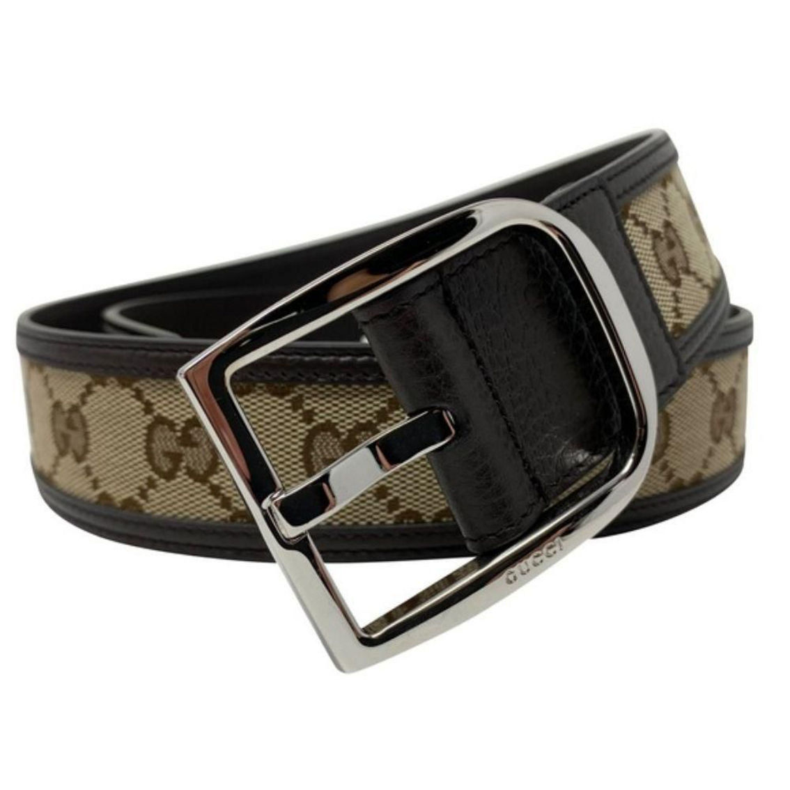 Gucci GG Brown and Beige Canvas Leather Trim Belt Size 36/90 - Image 3 of 5