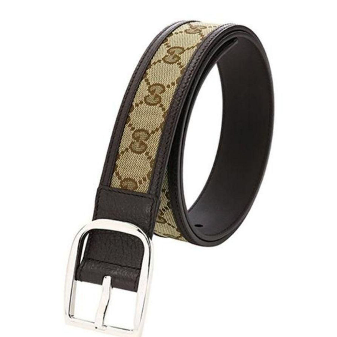 Gucci GG Brown and Beige Canvas Leather Trim Belt Size 36/90 - Image 4 of 5