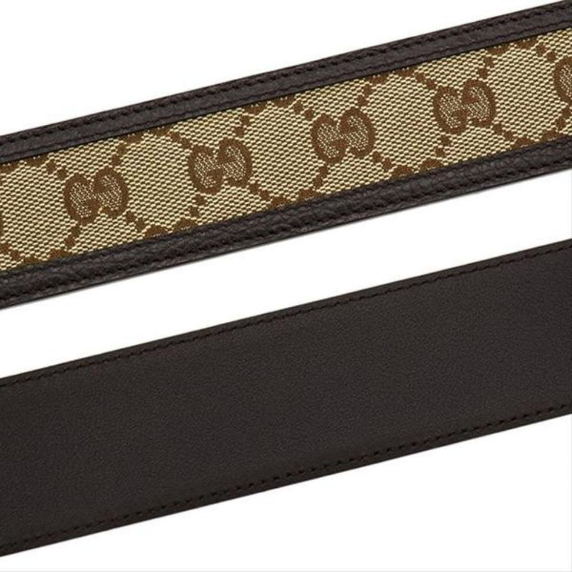 Gucci GG Brown and Beige Canvas Leather Trim Belt Size 36/90 - Image 5 of 5