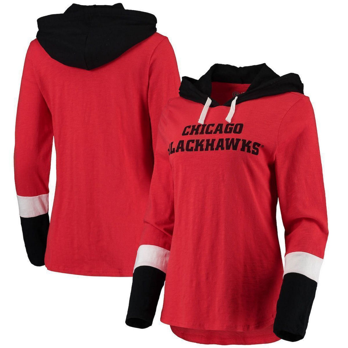 G-III 4Her by Carl Banks Women's Red Chicago Blackhawks Passing Play Hoodie Long Sleeve T-Shirt - Image 2 of 4
