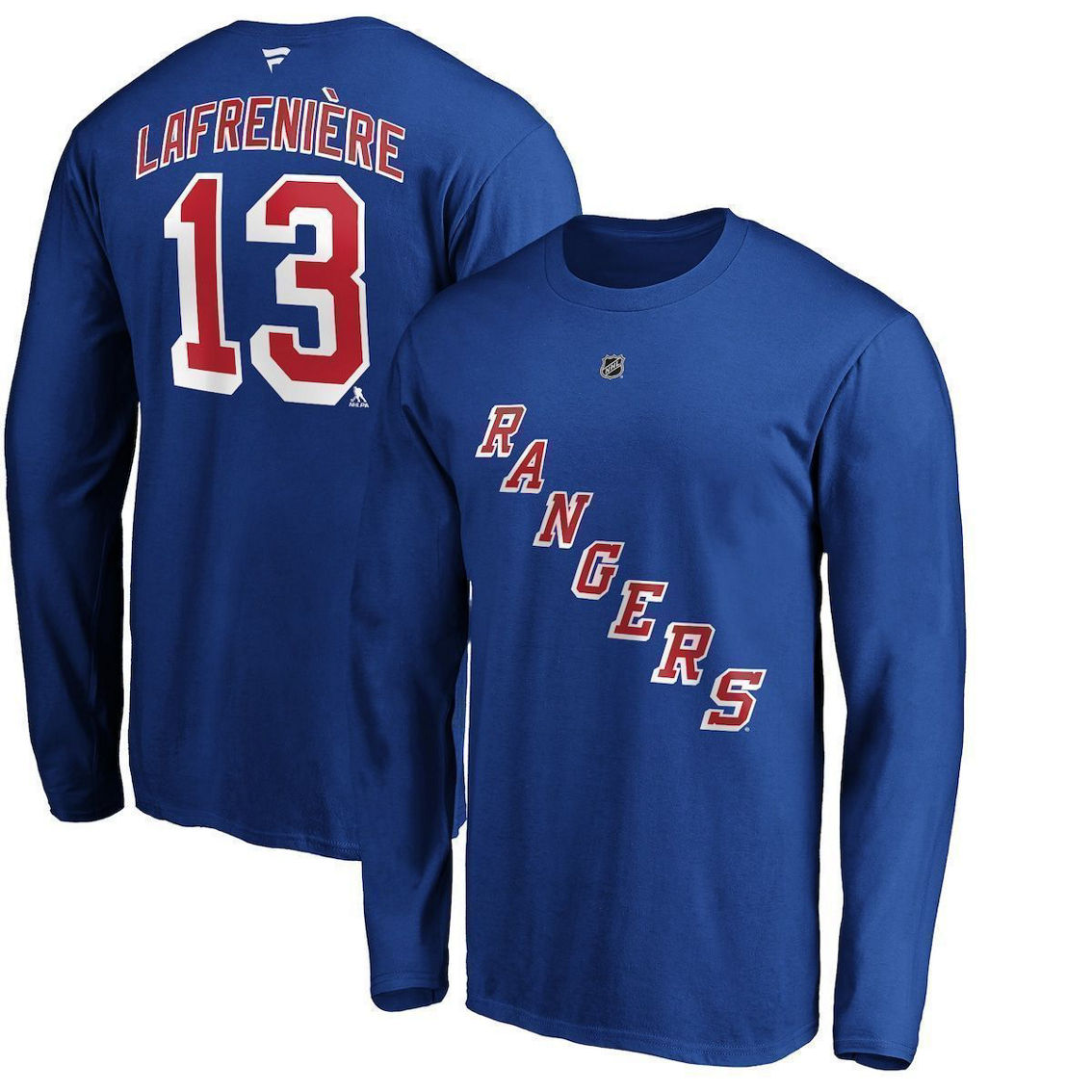 Fanatics Branded Men's Alexis Lafrenière Blue New York Rangers Authentic Stack Name & Number Long Sleeve T-Shirt - Image 2 of 4