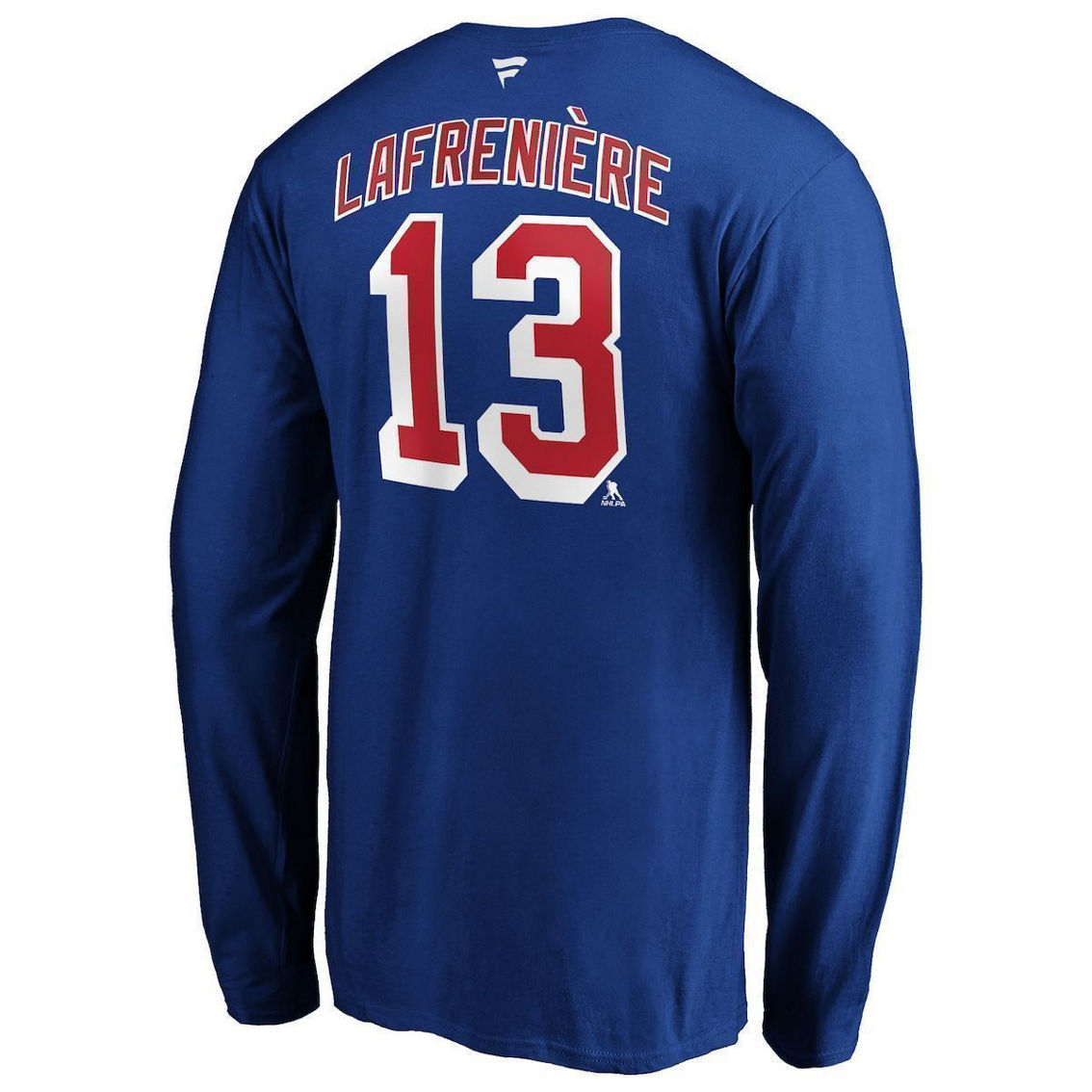Fanatics Branded Men's Alexis Lafrenière Blue New York Rangers Authentic Stack Name & Number Long Sleeve T-Shirt - Image 4 of 4