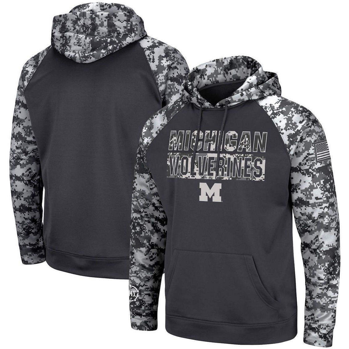 Colosseum Men's Charcoal Michigan Wolverines OHT Military Appreciation Digital Camo Pullover Hoodie - Image 2 of 4