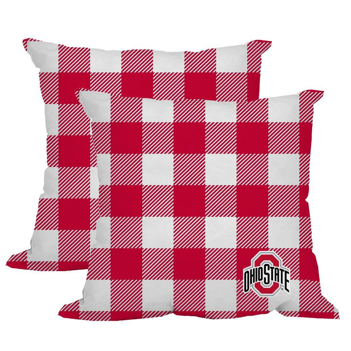 Logo Brands Ohio State Buckeyes 2-Pack Buffalo Check Plaid Outdoor Pillow Set - Image 1 of 2