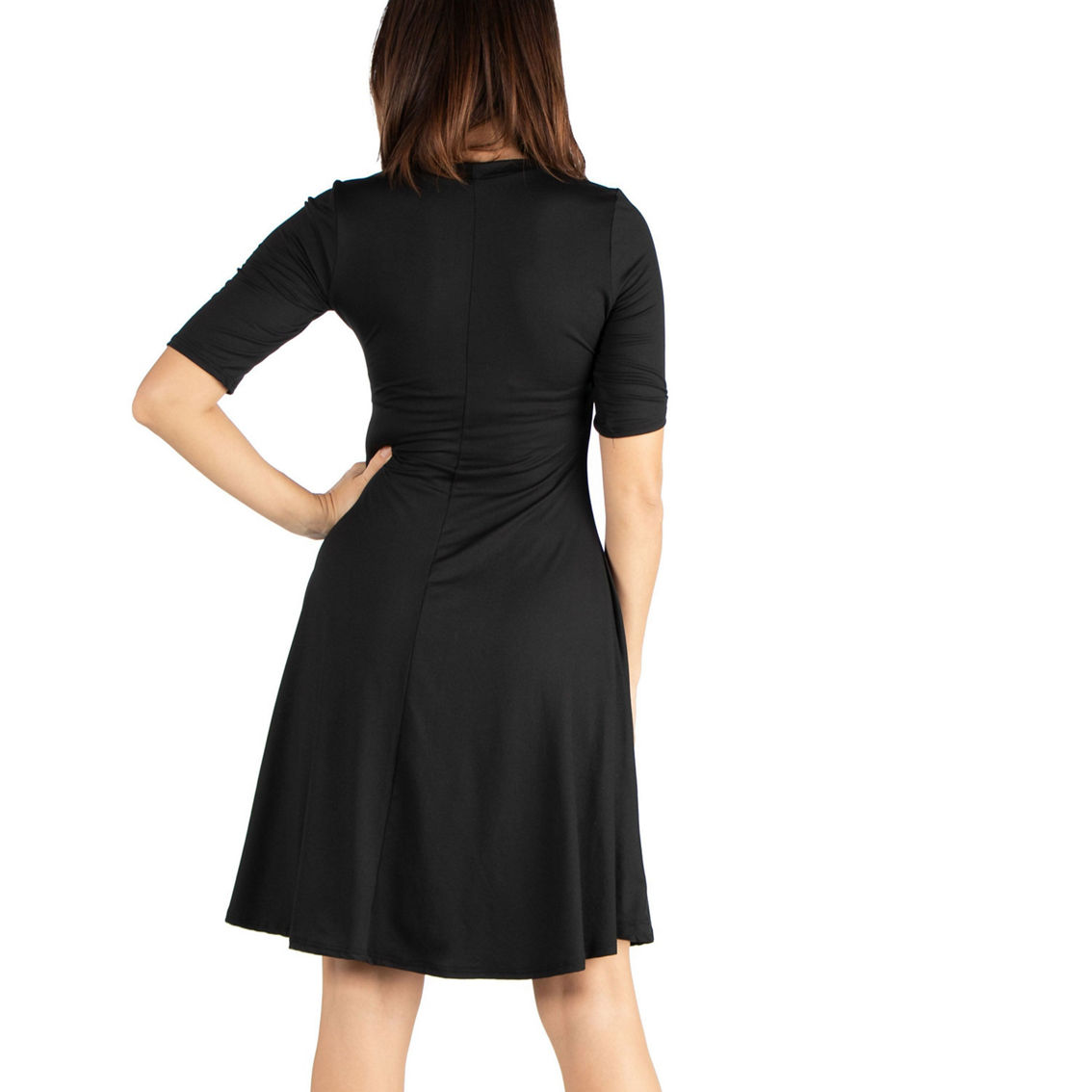 24seven Comfort Apparel A Line Knee Length Dress Elbow Length Sleeves - Image 3 of 4