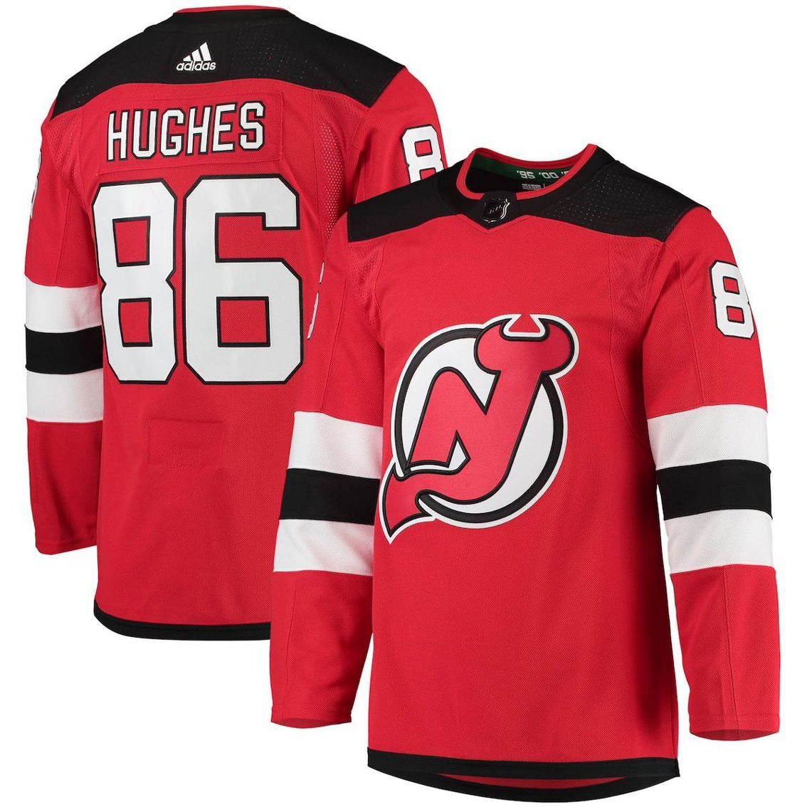 adidas Men's Jack Hughes Red New Jersey Devils Home Primegreen Authentic Pro Player Jersey - Image 2 of 4
