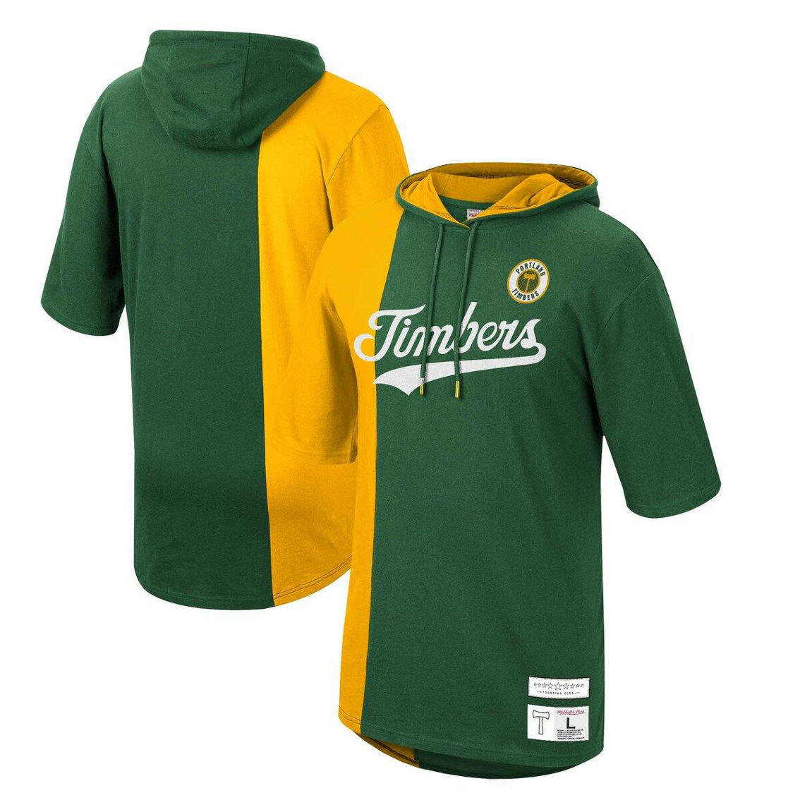 Men's Mitchell & Ness Green Portland Timbers Since '96 Split Color Short Sleeve Hoodie - Image 2 of 4