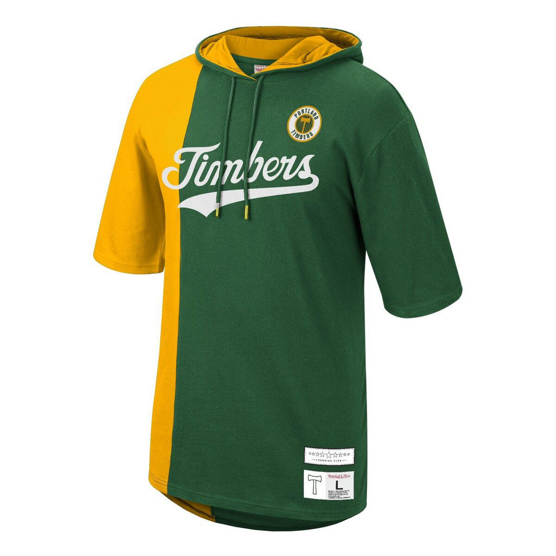 Men's Mitchell & Ness Green Portland Timbers Since '96 Split Color Short Sleeve Hoodie - Image 3 of 4