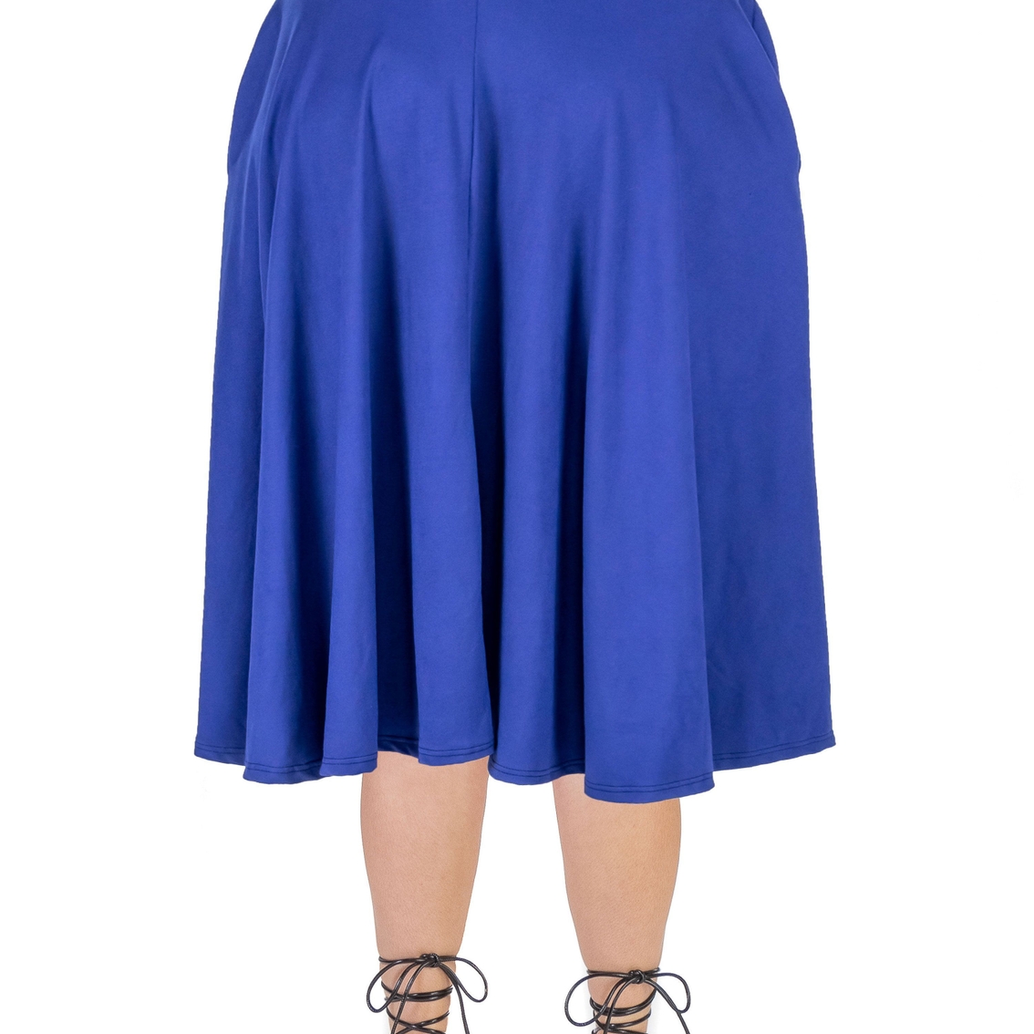 24seven Comfort Apparel Elastic Waist Pleated Pocket Plus Size Midi Skirt - Image 3 of 4