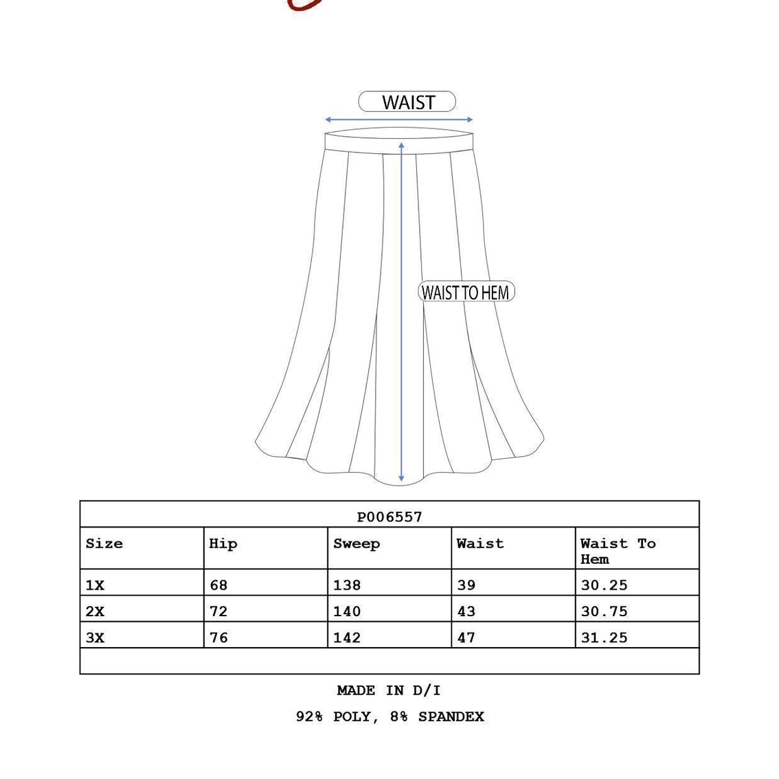 24seven Comfort Apparel Elastic Waist Pleated Pocket Plus Size Midi Skirt - Image 4 of 4