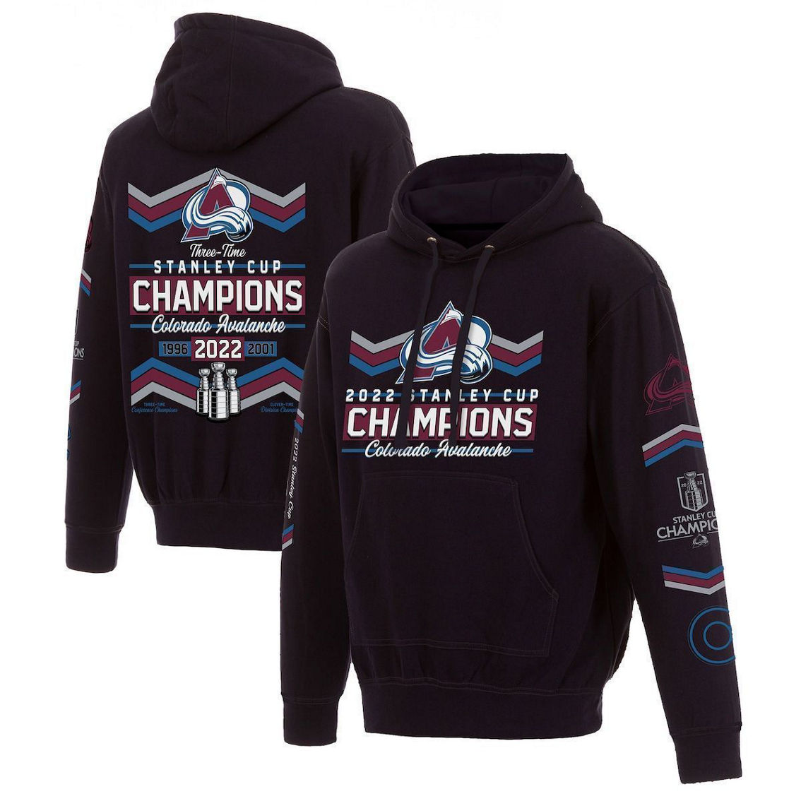 JH Design Men's Black Colorado Avalanche 3-Time Stanley Cup s Pullover Hoodie - Image 2 of 4