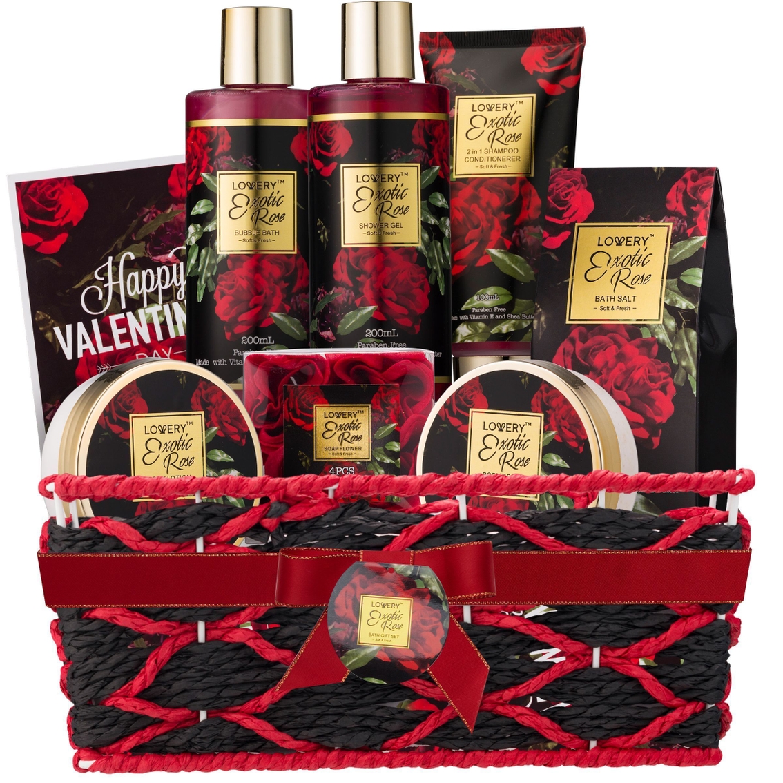 Spa Gifts for Women, Bath and Body Gift Set, Red Rose Gift Basket