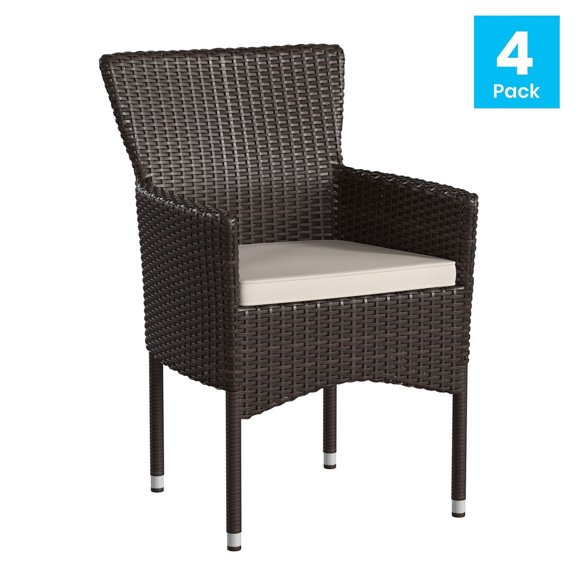 Flash Furniture 4PK Wicker Patio Chairs & Cushions - Image 4 of 5