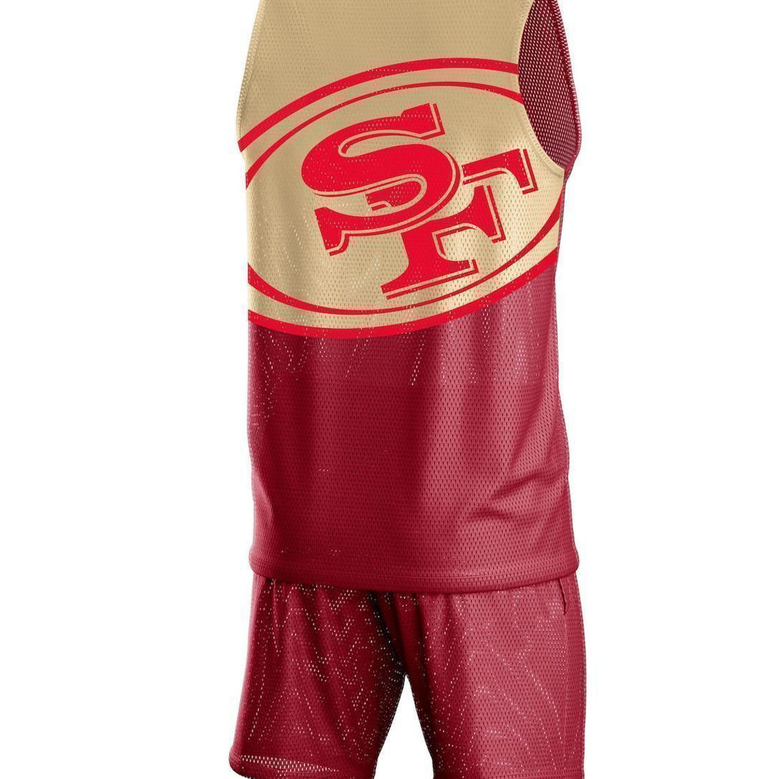FOCO Men's Scarlet San Francisco 49ers Colorblock Mesh V-Neck & Shorts Set - Image 4 of 4