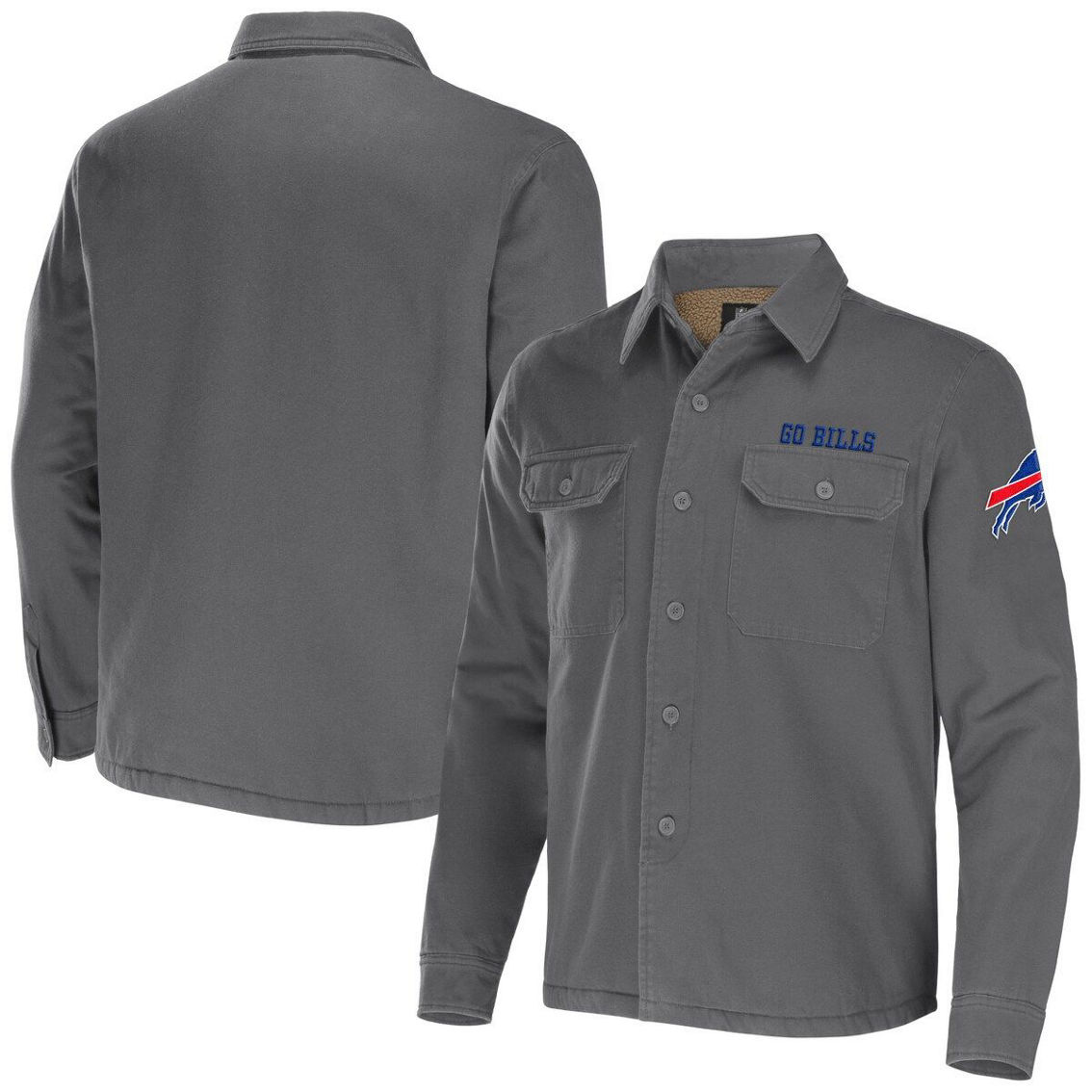 NFL x Darius Rucker Collection by Fanatics Men's Gray Buffalo Bills Canvas Button-Up Shirt Jacket - Image 2 of 4