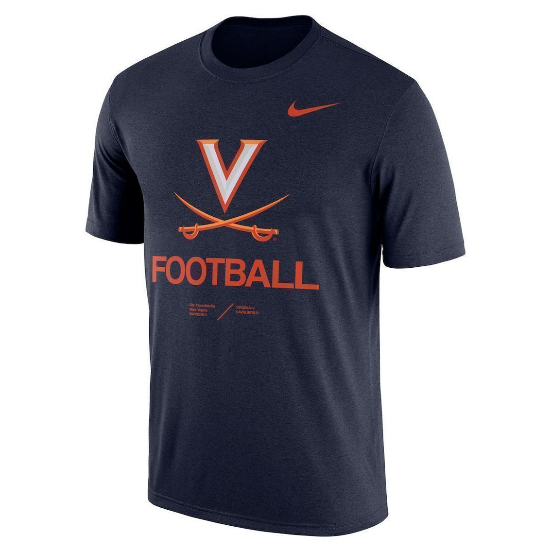 Nike Men's Heathered Navy Virginia Cavaliers Team Football Legend T-Shirt - Image 3 of 4