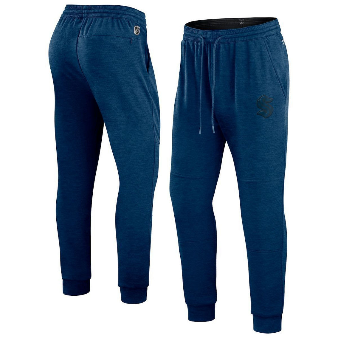 Fanatics Branded Men's Heather Deep Sea Blue Seattle Kraken Authentic Pro Road Jogger Sweatpants - Image 2 of 4
