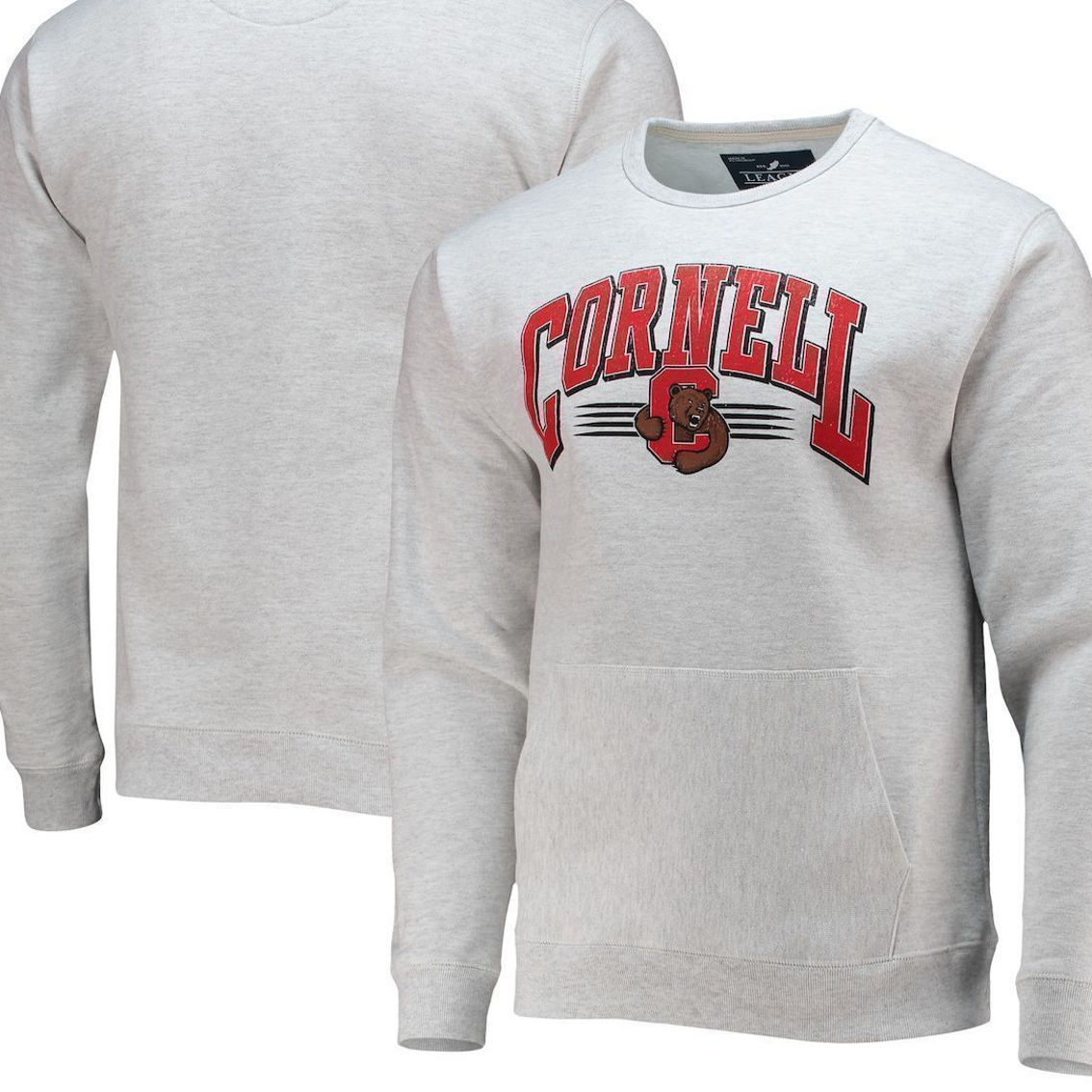 League Collegiate Wear Men's Heathered Gray Cornell Big Red Upperclassman Pocket Pullover Sweatshirt
