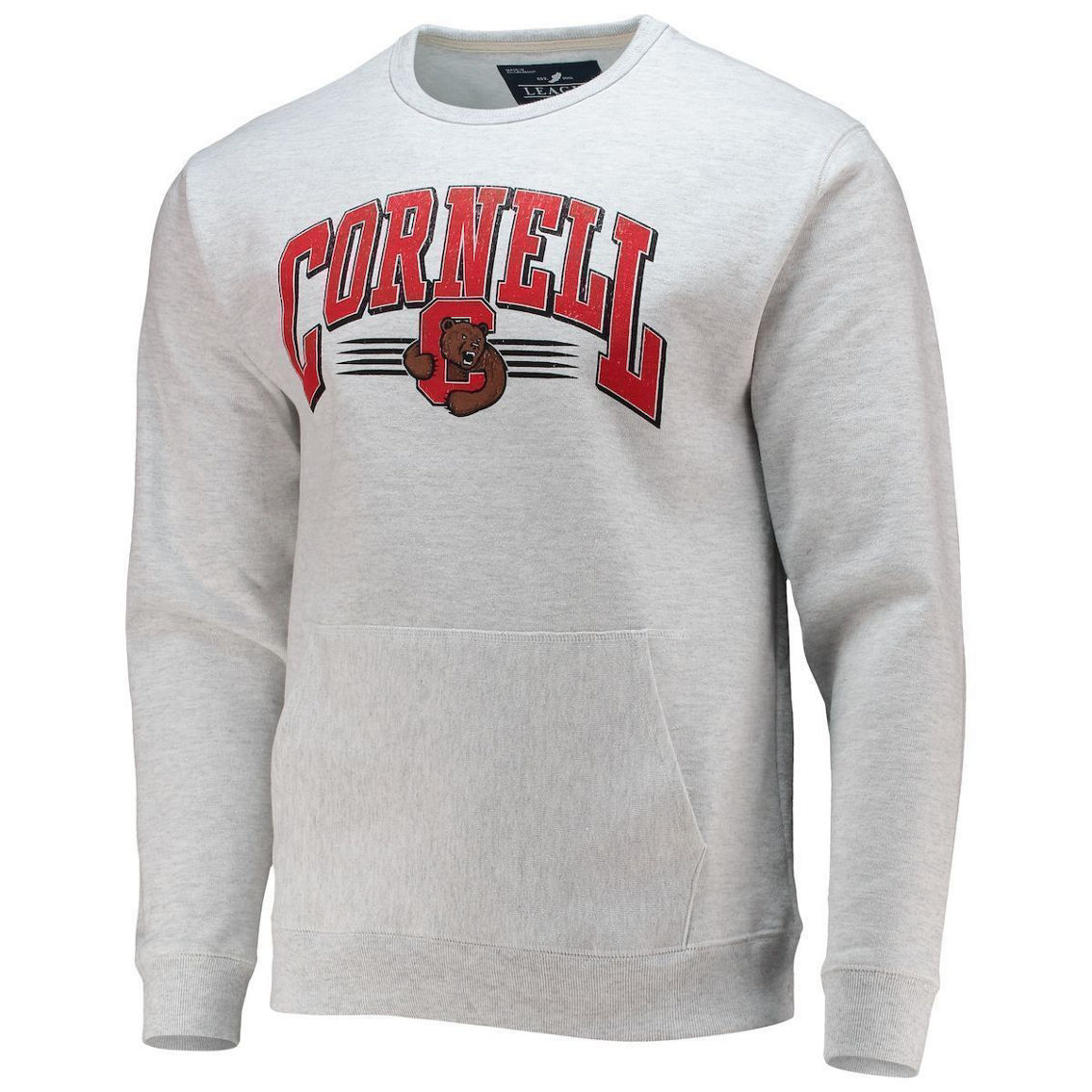 League Collegiate Wear Men's Heathered Gray Cornell Big Red Upperclassman Pocket Pullover Sweatshirt - Image 3 of 4