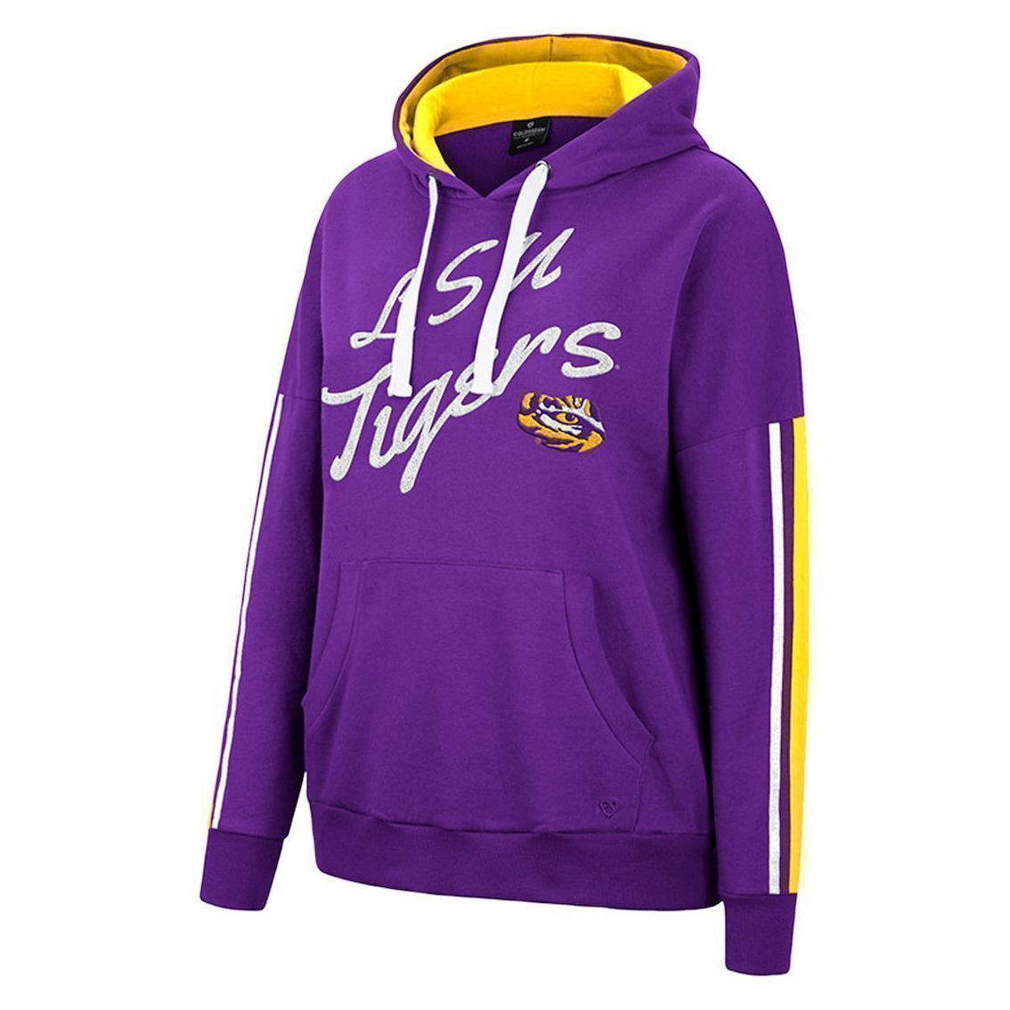 Colosseum Women's Purple LSU Tigers Serena Oversized Sleeve Striping V-Neck Pullover Hoodie - Image 3 of 4