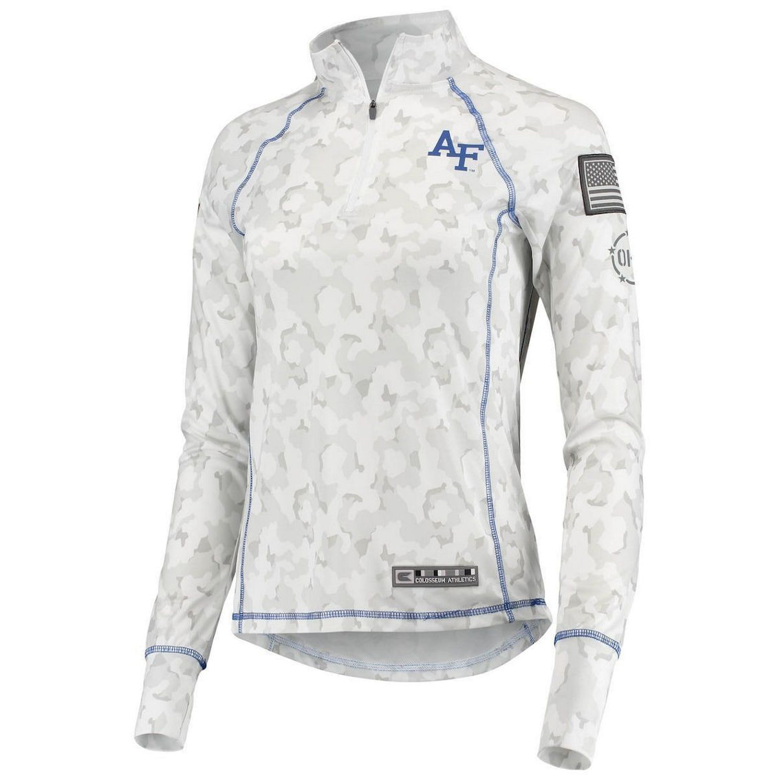 Colosseum Women's White Air Force Falcons OHT Military Appreciation Officer Arctic Camo Fitted Lightweight 1/4-Zip Jacket - Image 3 of 4