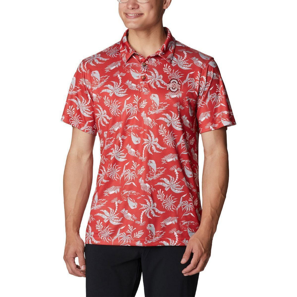 Columbia Men's Scarlet Ohio State Buckeyes Super Terminal Tackle Omni-Shade Polo - Image 2 of 4