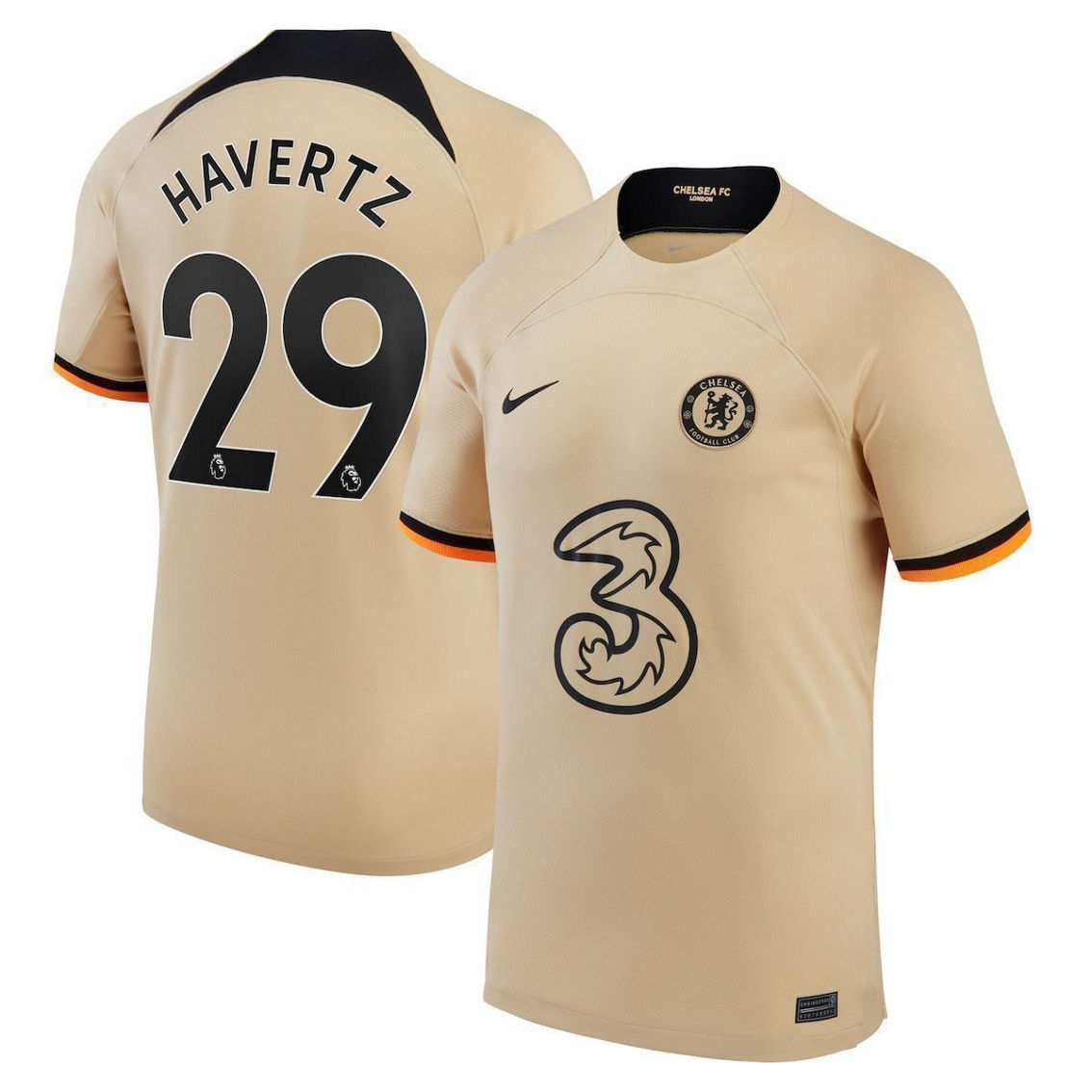 Nike Youth Kai Havertz Gold Chelsea 2022/23 Third Replica Player Jersey - Image 2 of 4