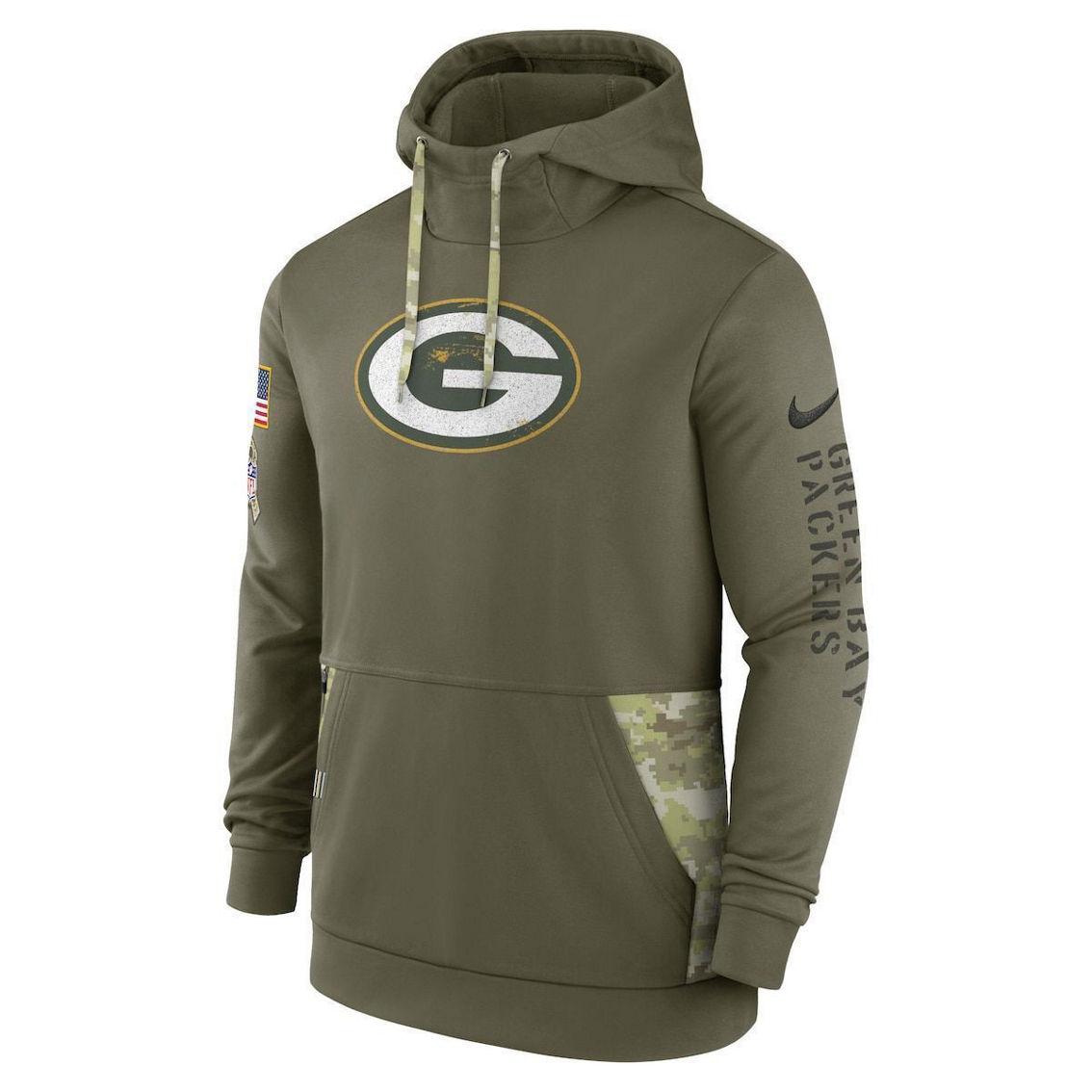Men's Nike Olive Green Bay Packers 2022 Salute to Service Therma Performance Pullover Hoodie - Image 3 of 4