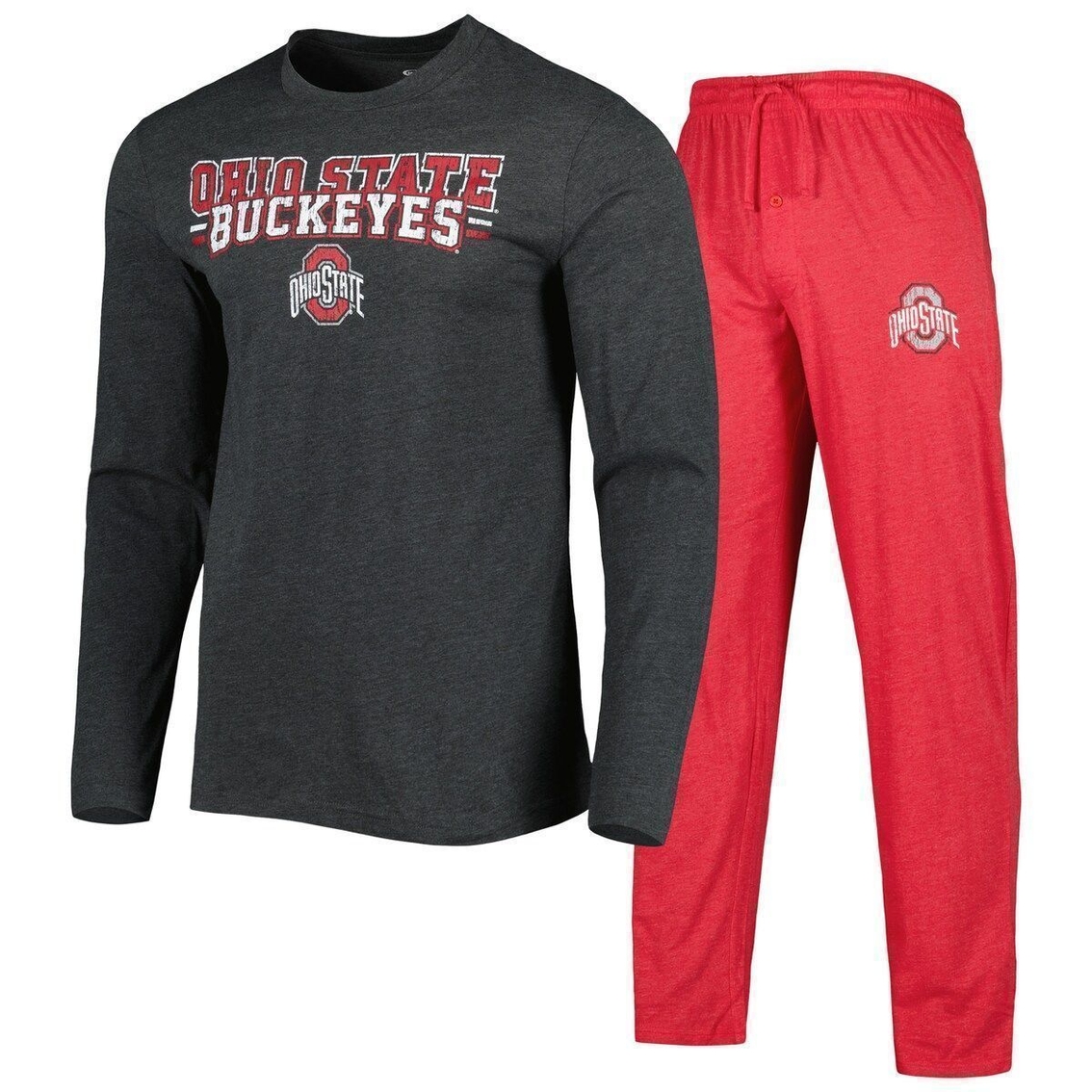 Men's Concepts Sport Heathered Scarlet/Heathered Charcoal Ohio State Buckeyes Meter Long Sleeve T-Shirt & Pants Sleep Set - Image 1 of 4