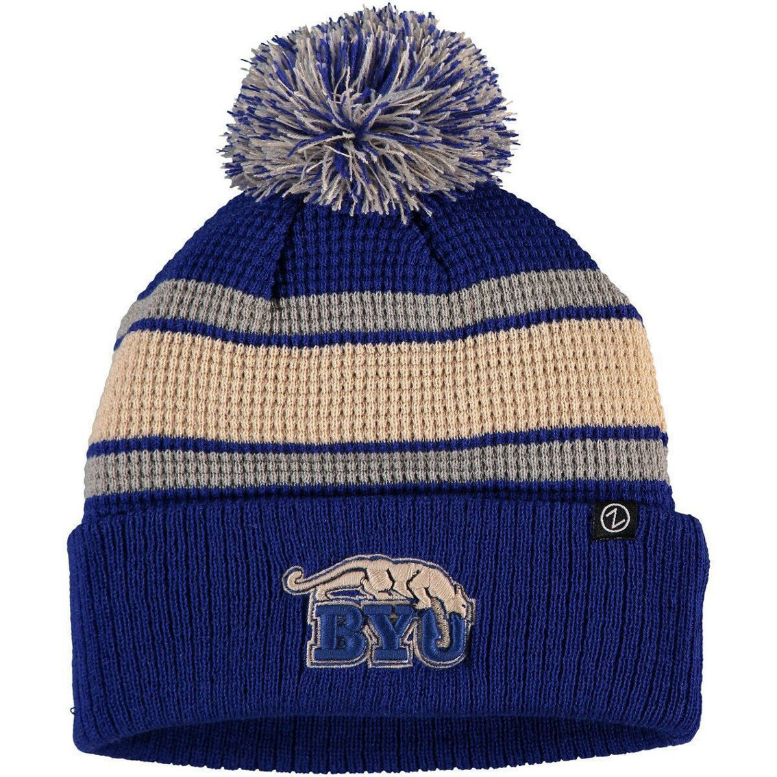 Men's Zephyr Navy BYU Cougars Lincoln Cuffed Pom Knit Hat - Image 1 of 2