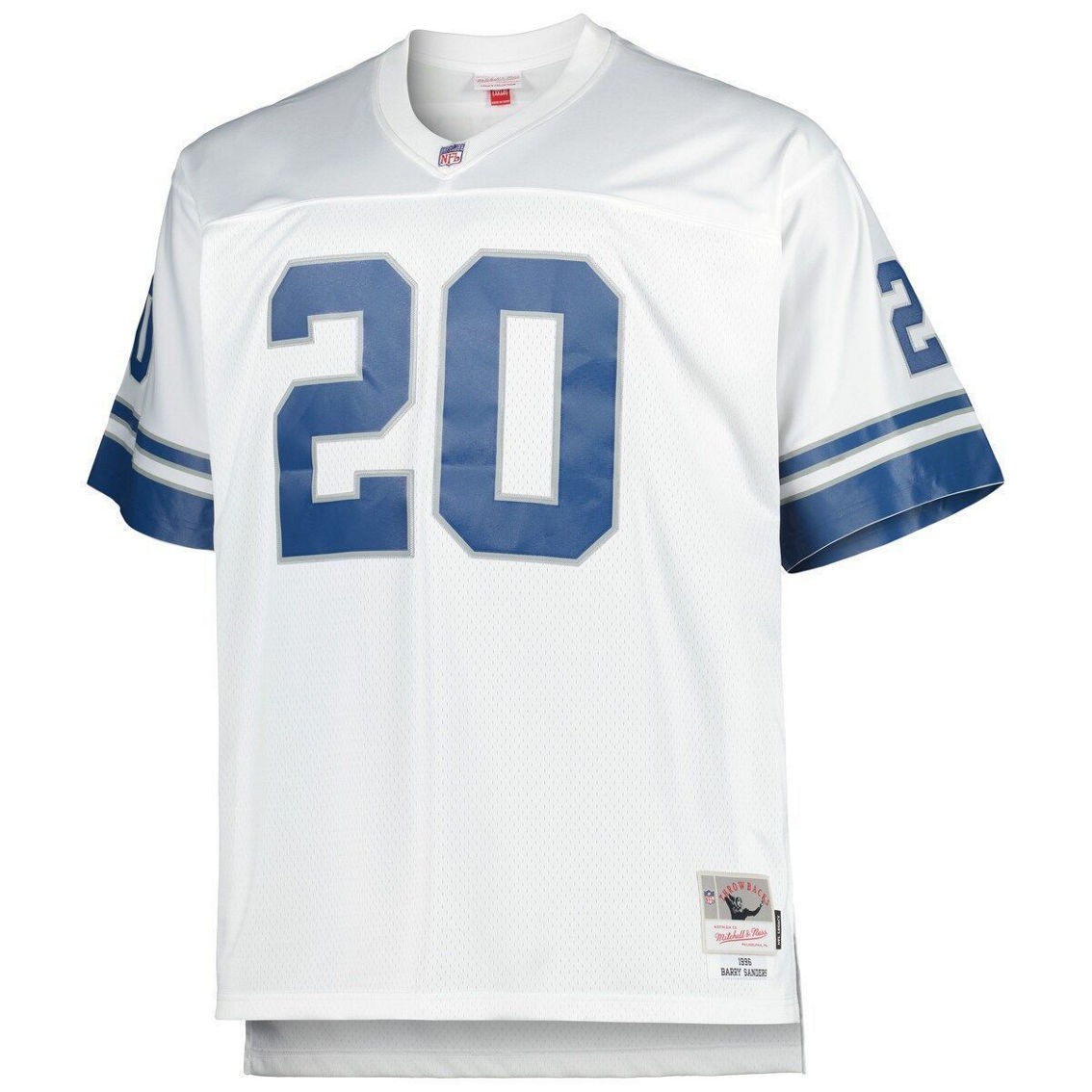 Mitchell & Ness Men's Barry Sanders White Detroit Lions Big & Tall 1996 Retired Player Replica Jersey - Image 3 of 4
