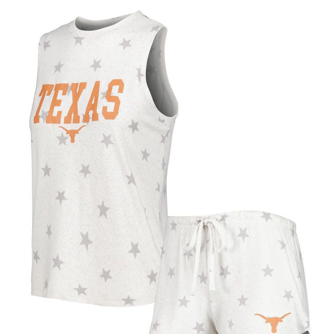 Concepts Sport Women's Cream Texas Longhorns Agenda Stars Tank Top and Shorts Sleep Set - Image 2 of 4