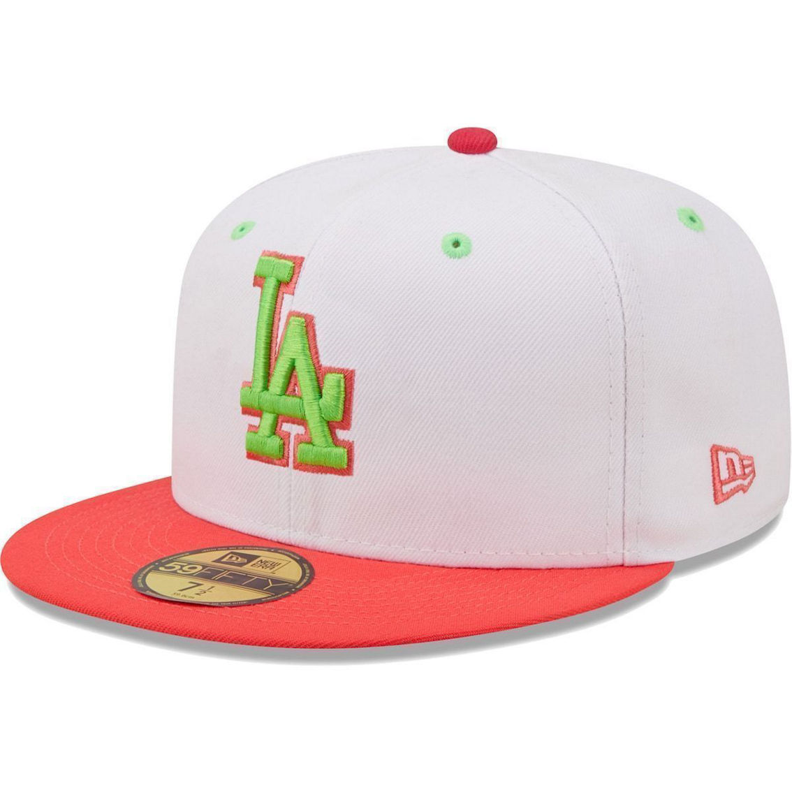 New Era Men's White/Coral Los Angeles Dodgers 100th Anniversary Strawberry Lolli 59FIFTY Fitted Hat - Image 4 of 4