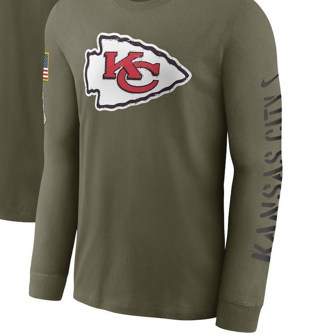 Men's Nike Olive Kansas City Chiefs 2022 Salute To Service Long Sleeve T-Shirt - Image 2 of 4