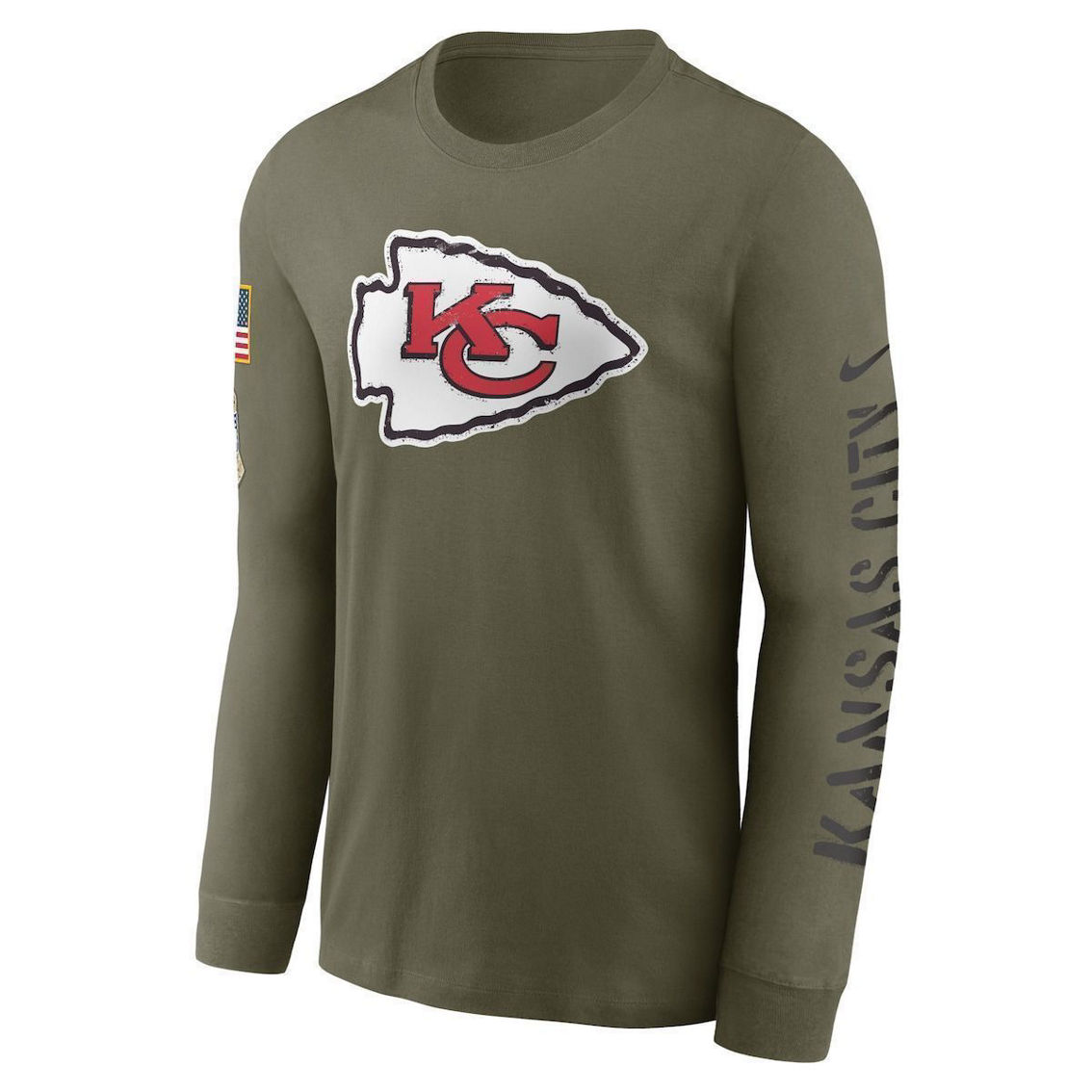 Men's Nike Olive Kansas City Chiefs 2022 Salute To Service Long Sleeve T-Shirt - Image 3 of 4